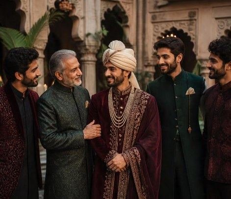 Groom and family at a DULHE SAHAB fitting