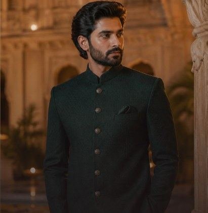 Wedding guest in emerald bandhgala