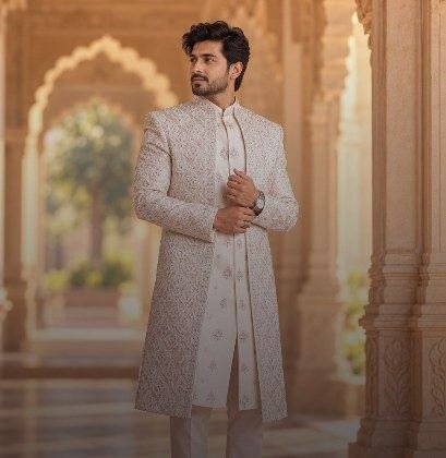 Groom in sherwani at a palace wedding